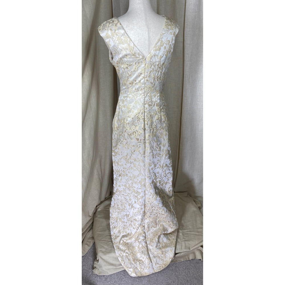 Alfred Sung NWT Gold Ivory Floral Brocade Formal Column Gown Sample Size 4 Gala - Picture 3 of 10